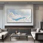 Textured Snowy Mountain Landscape Oil Painting