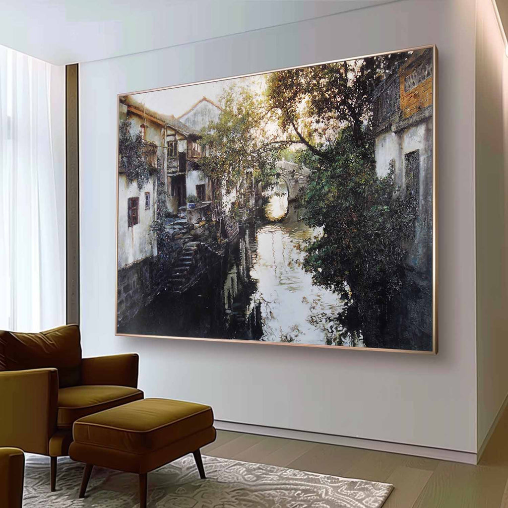 Impressionist Jiangnan Water Town Oil Painting
