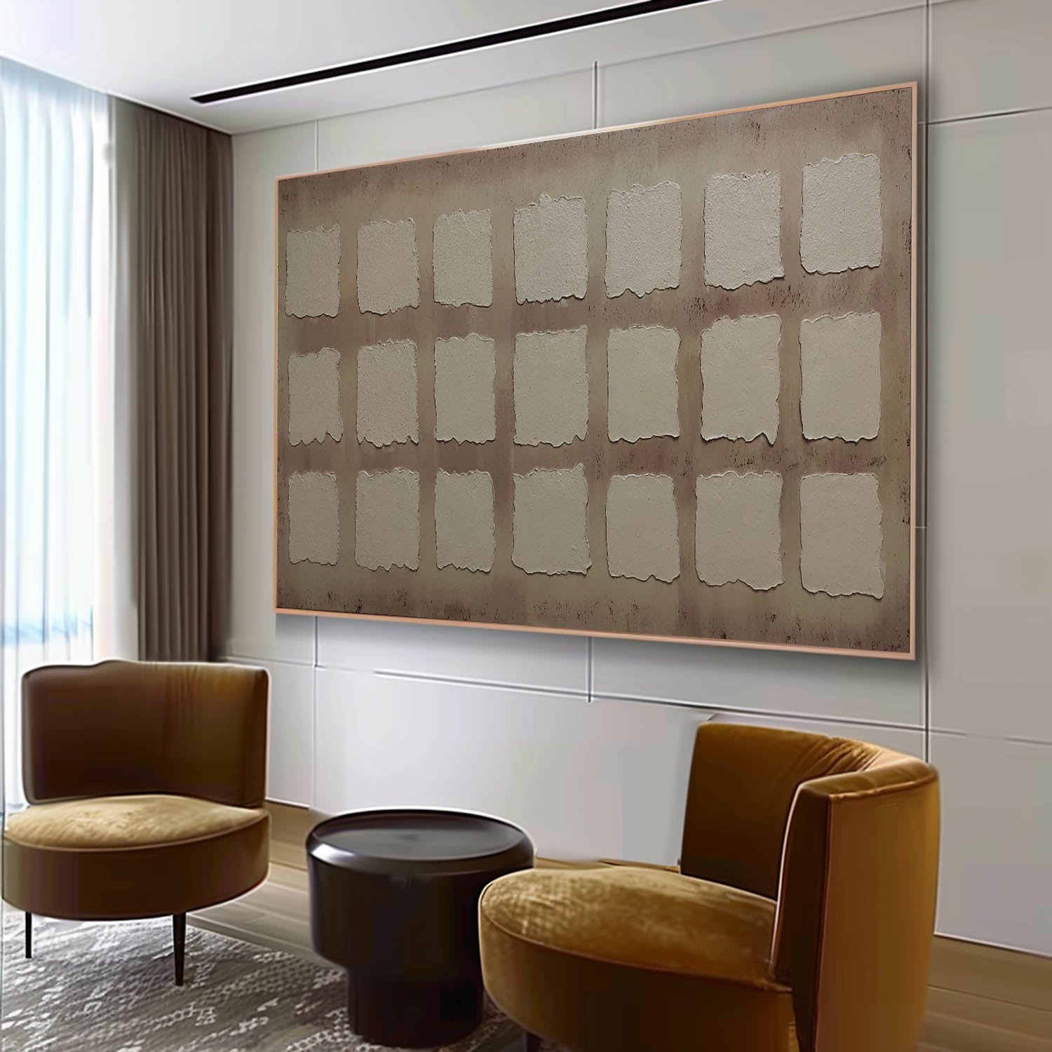 Neutral Tone Grid Texture Oil Painting