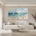 Tactile Coastal Beach Oil Painting Sailboats Bright