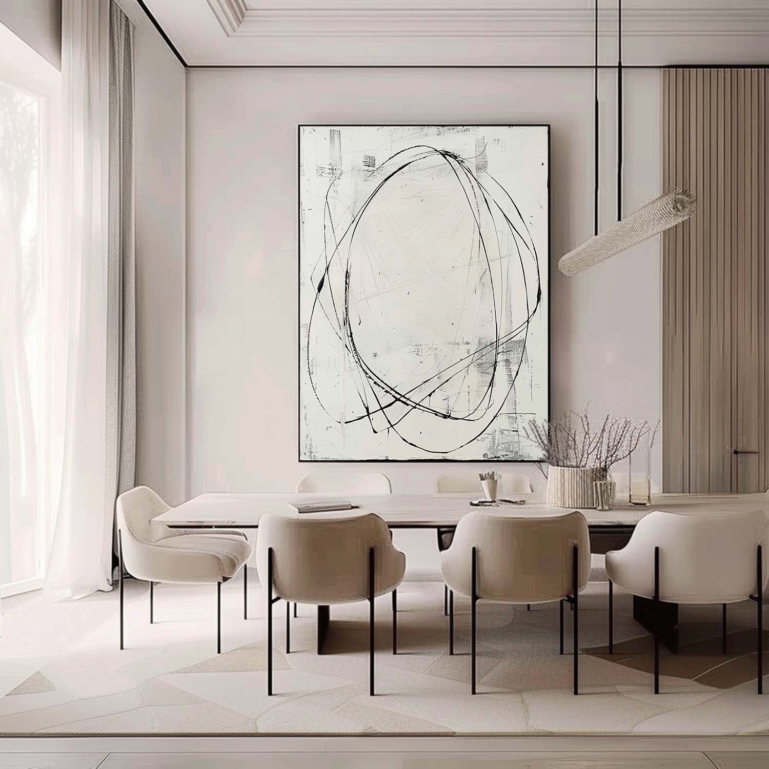 Black White Oval Painting Gestural Line