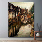 Hyperrealism Rustic Jiangnan Water Town Oil Painting