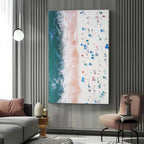 Vertical Aerial Beach Crowd Impasto Painting