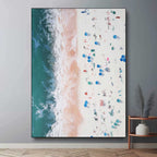 Vertical Aerial Beach Crowd Impasto Painting