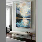 Lakeside Forest Landscape Impasto Painting