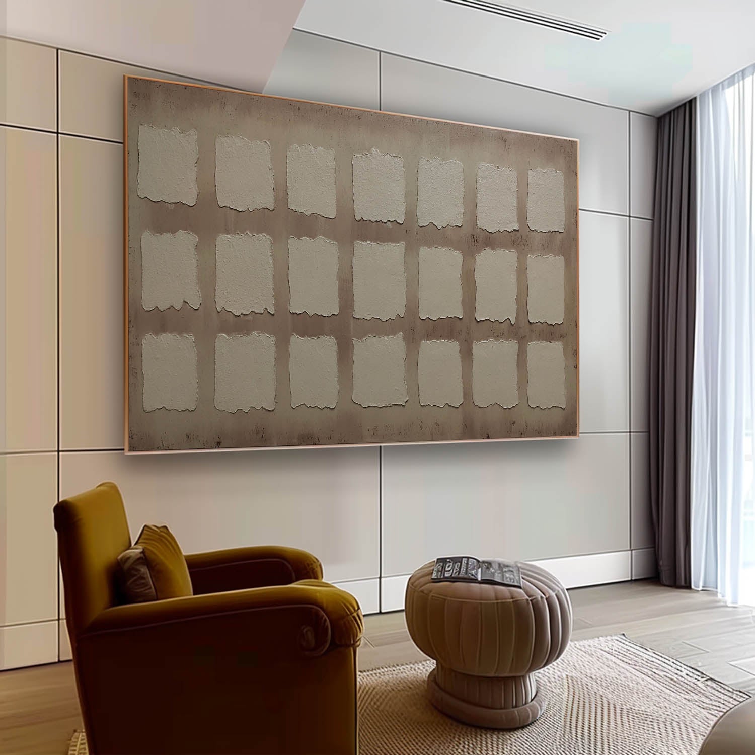 Neutral Tone Grid Texture Oil Painting