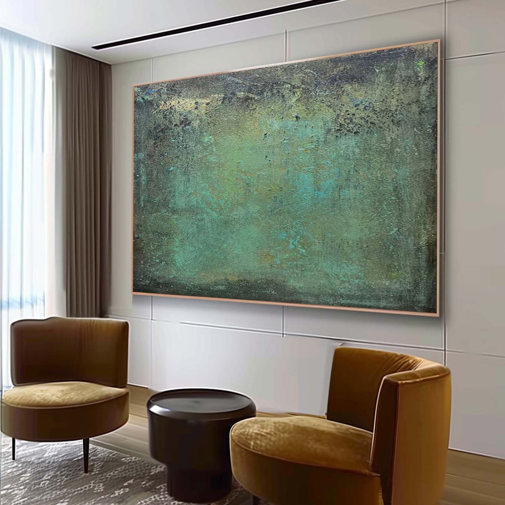 Moody Landscape Painting Teal And Black Atmospheric
