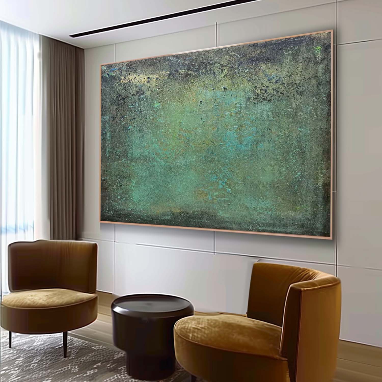 Moody Landscape Painting Teal And Black Atmospheric