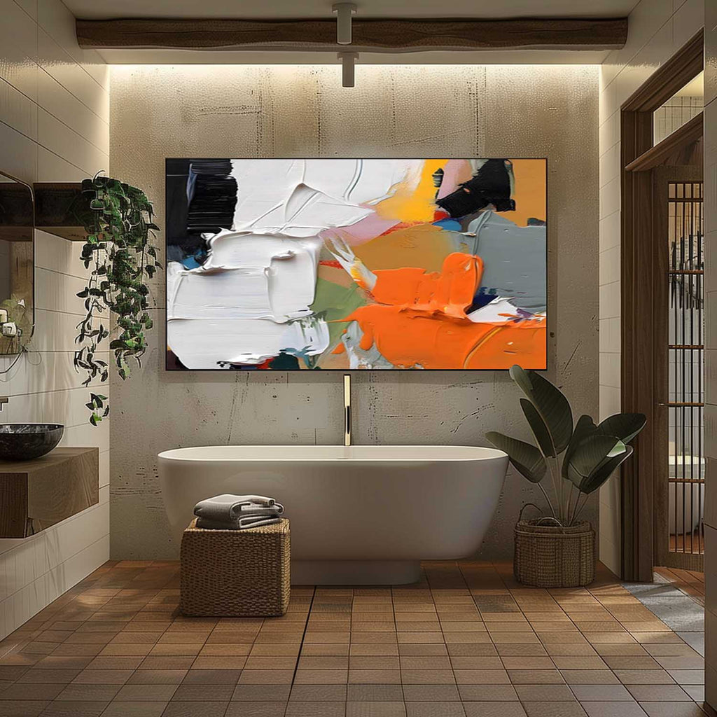 Orange & White Impasto Abstract Painting