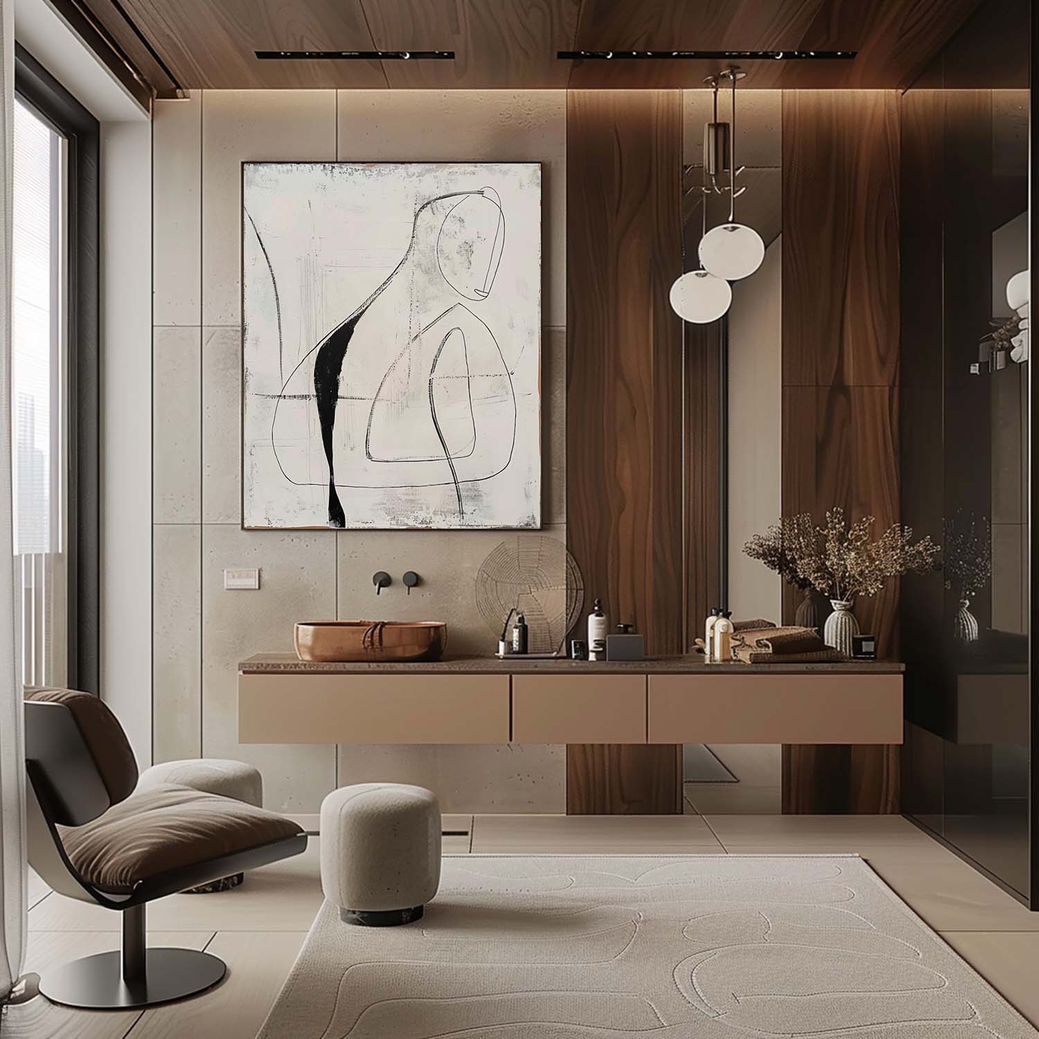 Minimalist Abstract Figure Line Art Painting