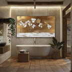 Textured Gold and White Floral Impasto Painting