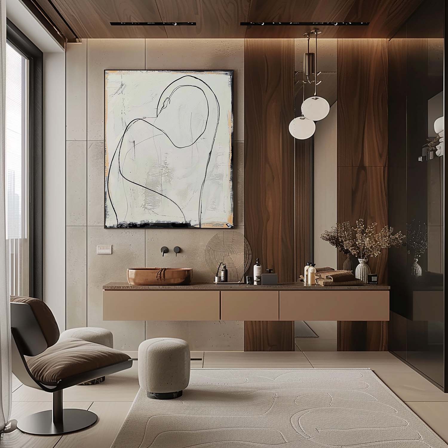Minimalist Embrace Line Art Painting