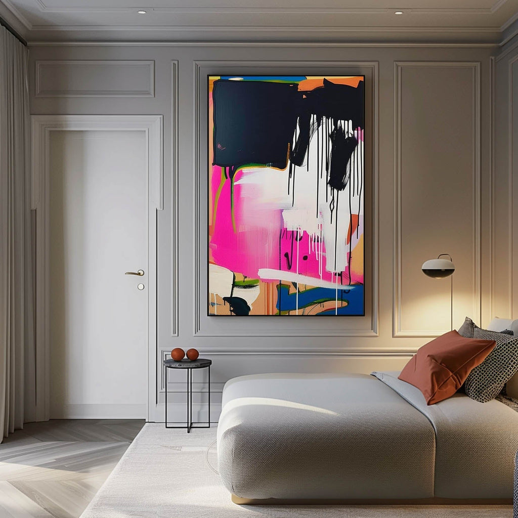 Pink & Black Drip Abstract Painting