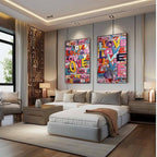 Graffiti Love Pop Art Diptych Impasto Painting