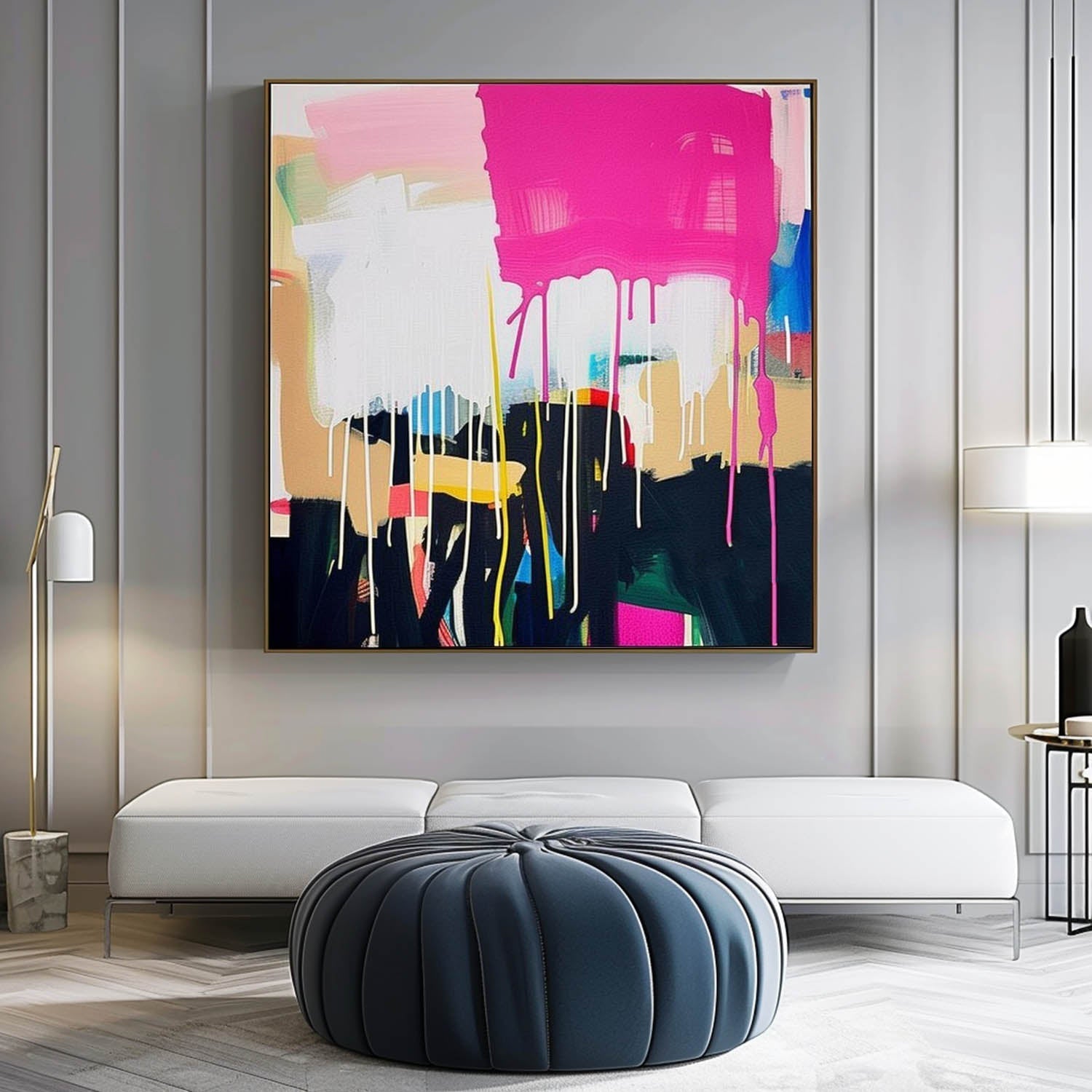 Vibrant Pink Drip Abstract Expressionist Painting