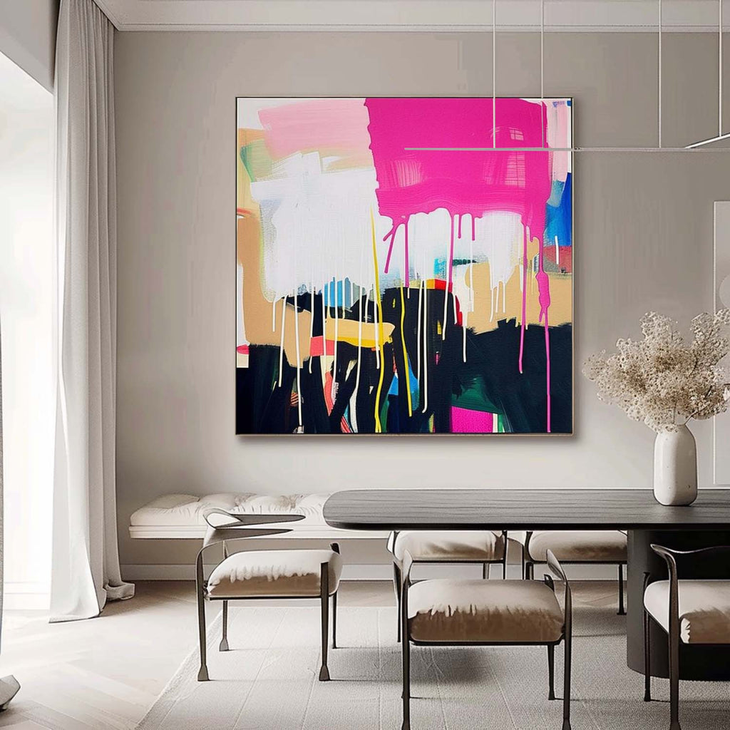 Vibrant Pink Drip Abstract Expressionist Painting