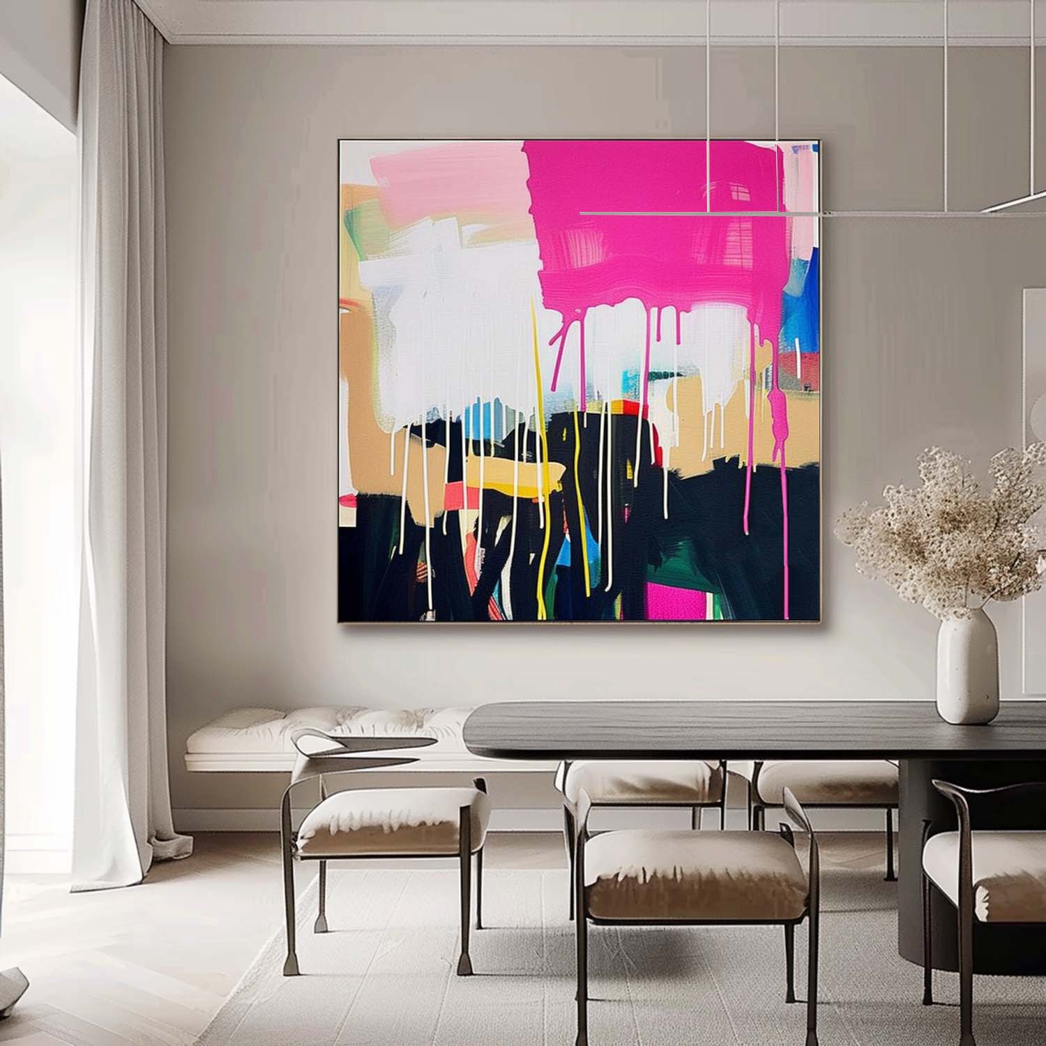 Vibrant Pink Drip Abstract Expressionist Painting