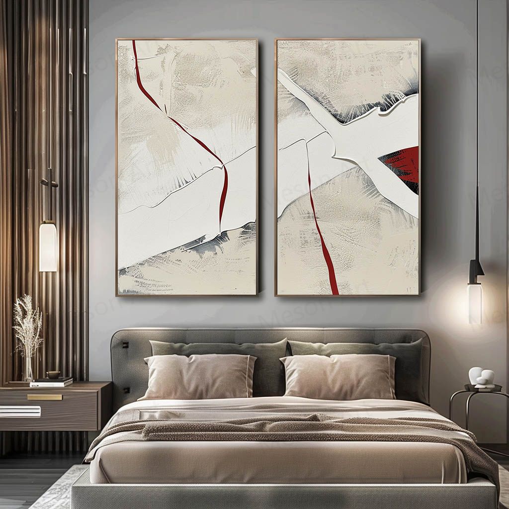 Textured Two-Piece Abstract Oil Painting Red