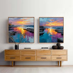 Coastal Sunset Diptych Impasto Painting