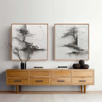 Wabi-Sabi Solitary Tree Diptych Painting