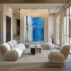3D Textured Coastal Painting Blue White Modern Wall Art
