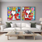Snoopy Love Evolve Pop Art Diptych Painting