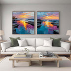 Coastal Sunset Diptych Impasto Painting