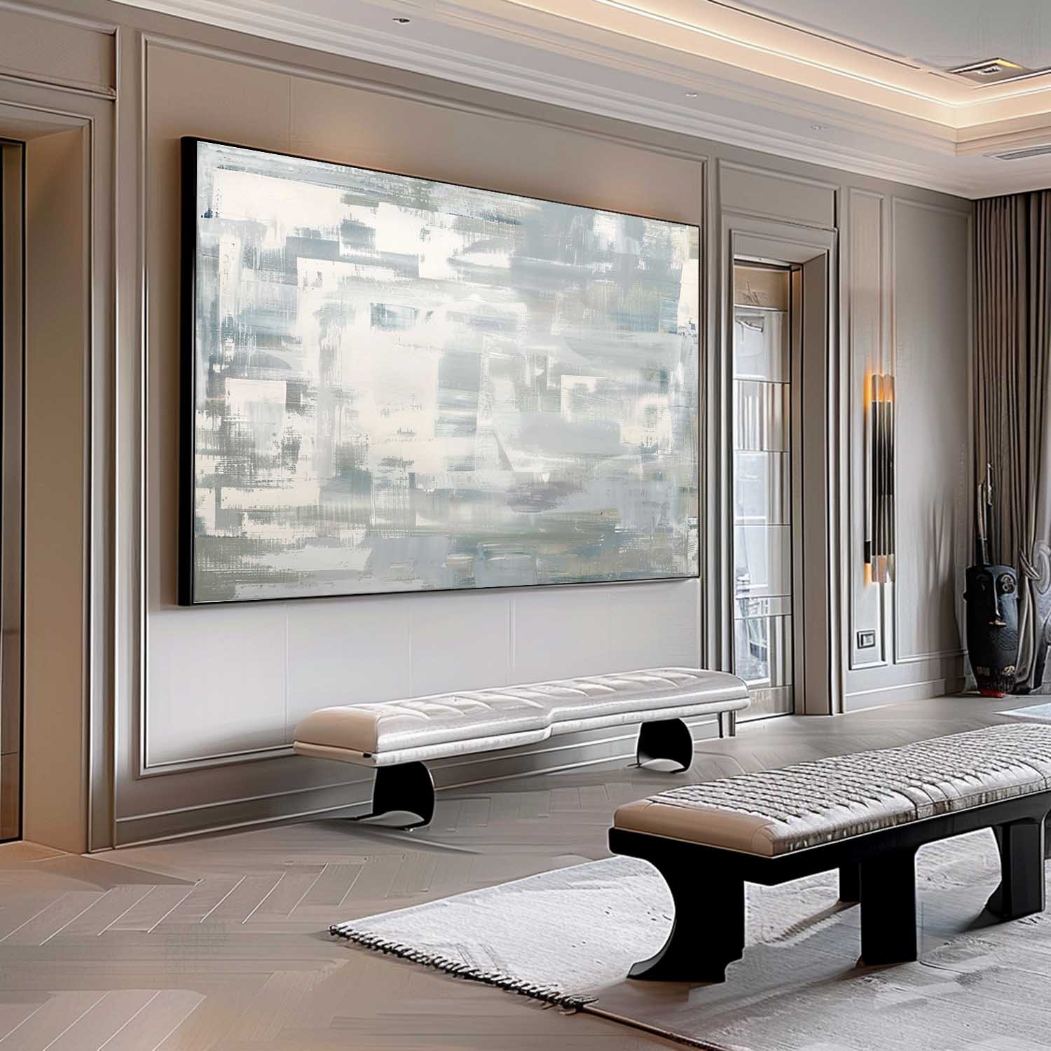 Minimalist Gray White Painting Textured Modern Wall Art