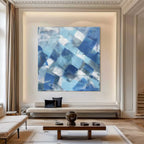 Modern Blue White Geometric Painting Textured Wall Art