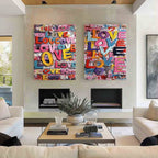 Graffiti Love Pop Art Diptych Impasto Painting