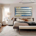 Silver Stripes Abstract Oil Painting Blue Gold
