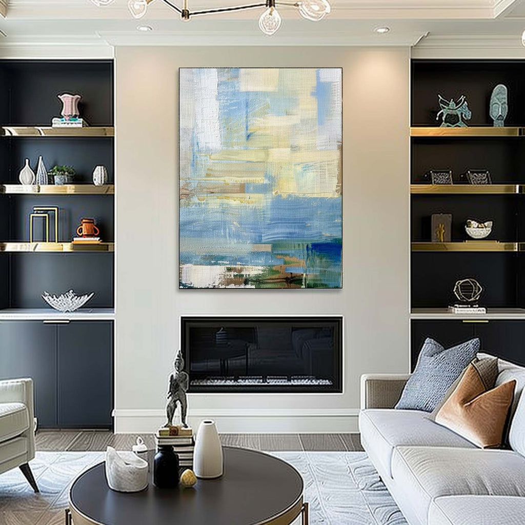 Tactile Soft Blue Oil Painting Neutral Tones Calm Modern