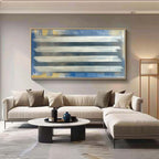 Silver Stripes Abstract Oil Painting Blue Gold