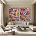 Graffiti Love Pop Art Diptych Impasto Painting
