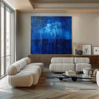 Deep Blue Abstract Drip Oil Painting