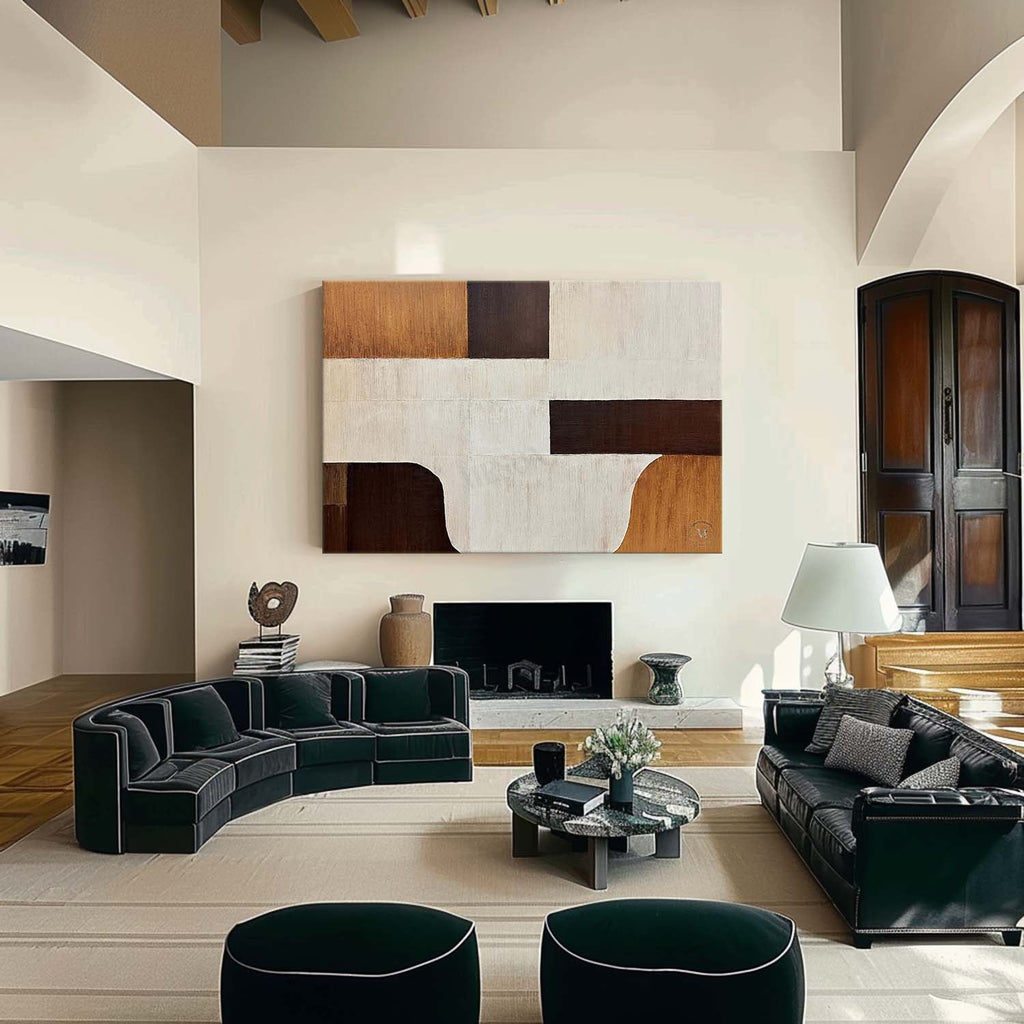 Neutral Tone Geometric Block Abstract Oil Painting