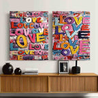 Graffiti Love Pop Art Diptych Impasto Painting