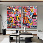 Graffiti Love Pop Art Diptych Impasto Painting
