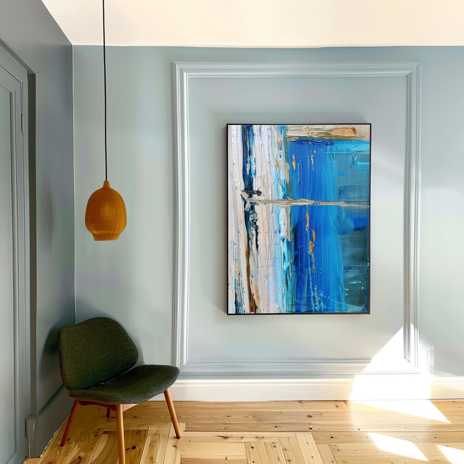 3D Textured Coastal Painting Blue White Modern Wall Art