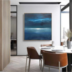 Nocturnal Coastal Landscape Painting Modern Blue Wall Art