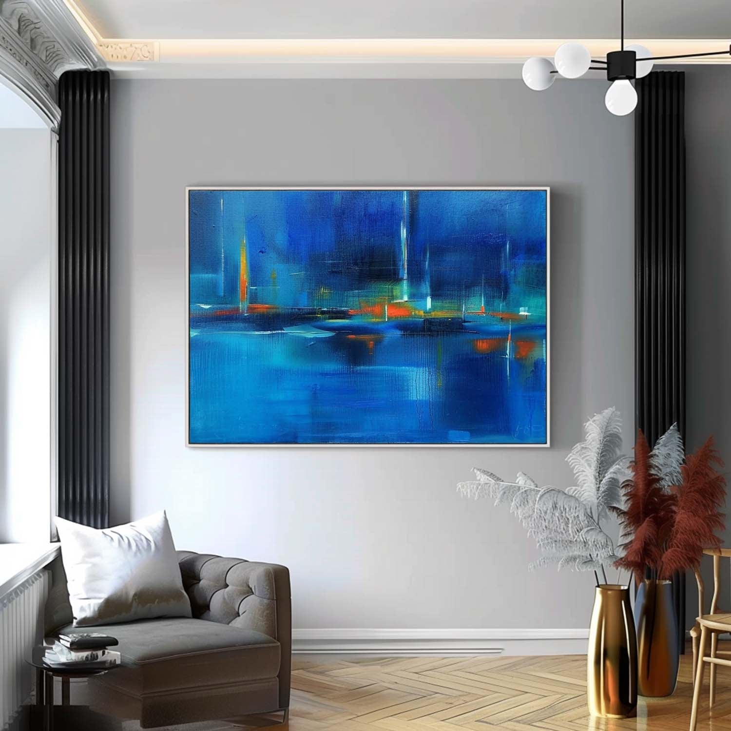 Blue Cityscape Oil Painting