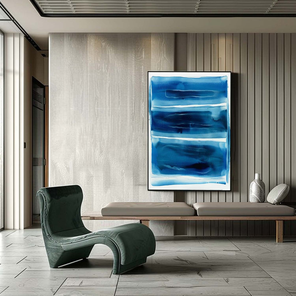 Minimalist Blue Ombre Abstract Painting Modern Color
