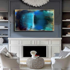 Teal Blue Abstract Oil Painting Textured Strokes