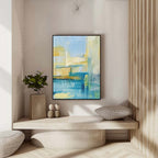 Coastal Landscape Painting Blue Yellow Modern Wall Art