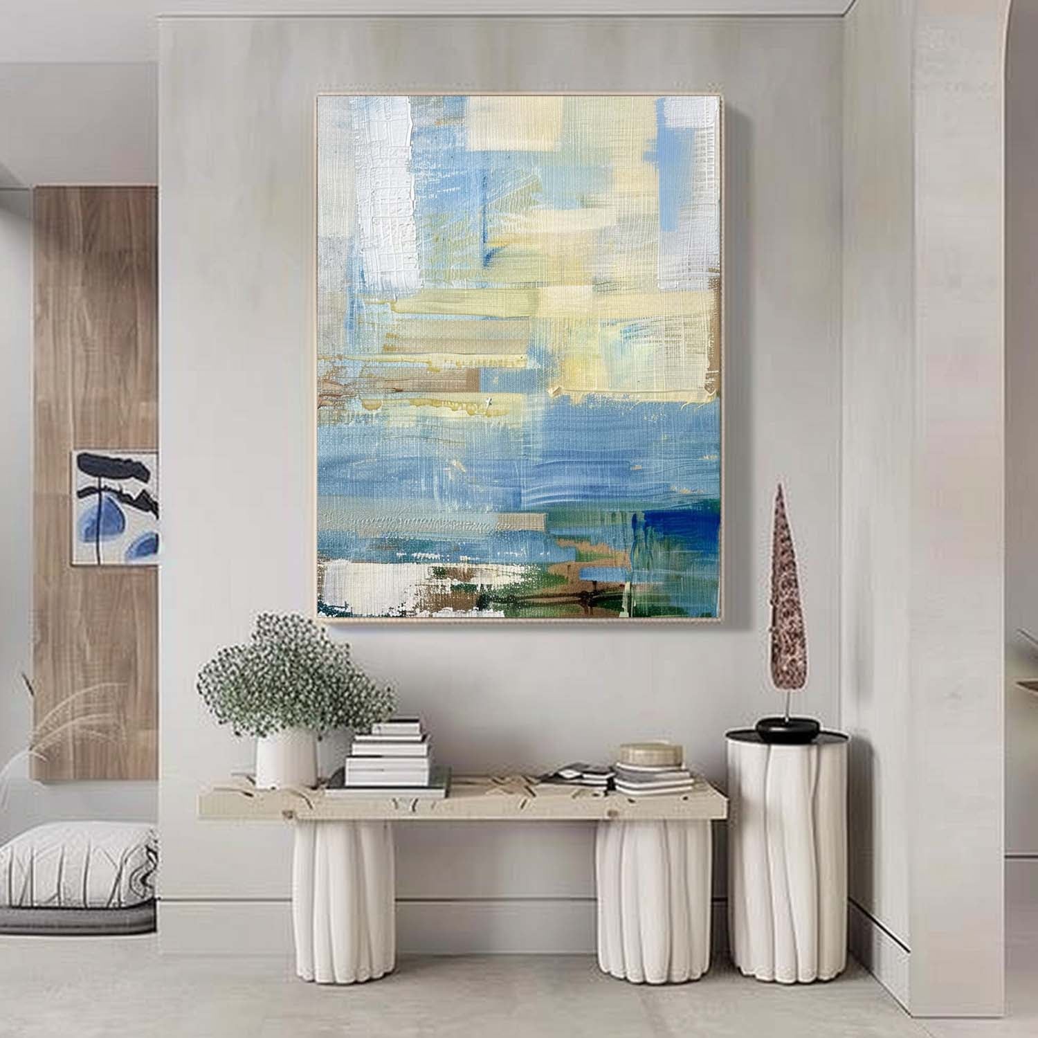 Tactile Soft Blue Oil Painting Neutral Tones Calm Modern