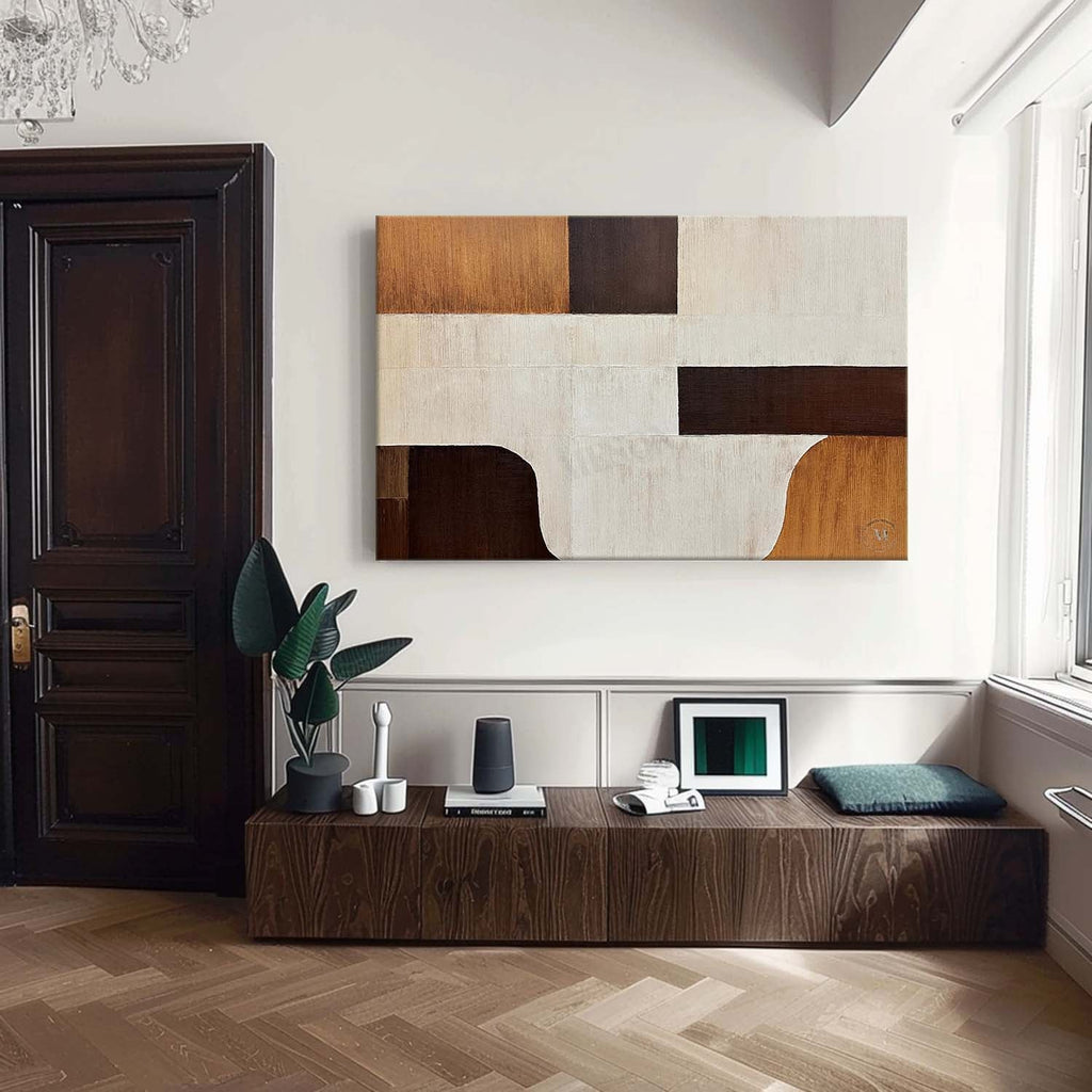 Neutral Tone Geometric Block Abstract Oil Painting