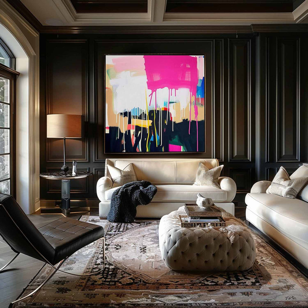 Vibrant Pink Drip Abstract Expressionist Painting