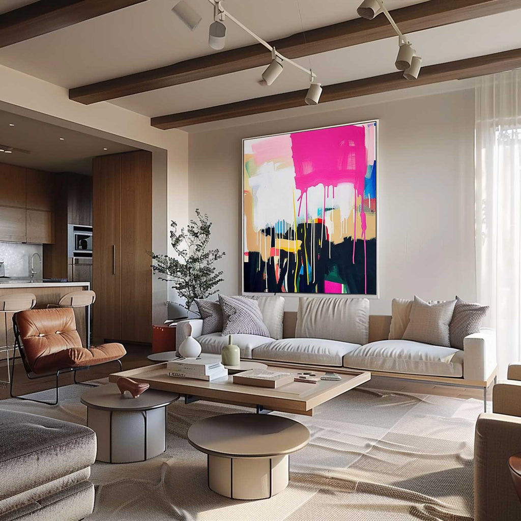 Vibrant Pink Drip Abstract Expressionist Painting