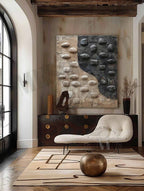 Wabi-Sabi Pebble Bas-Relief Painting