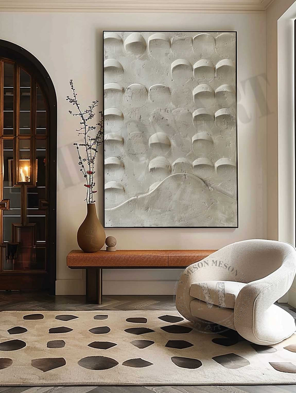 Concrete Texture Semi-Circular Relief Painting